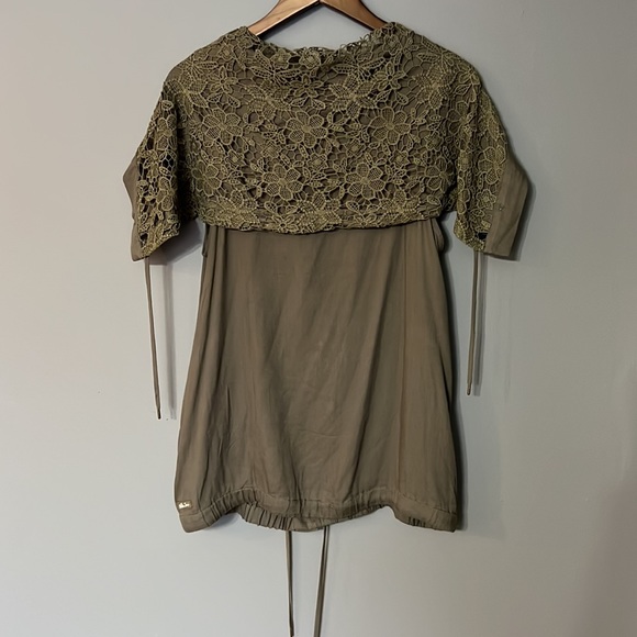 Matilda Jane Olive Green "Ambitious You" Vest Crochet Lace Collar Womens Size S - Picture 4 of 5